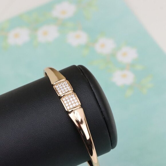 Elegant Rose Gold Bangle with Twin Pave Diamond Accent Detailing, XPBL0513 - Picture 5 of 12